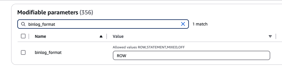 Binlog format to ROW