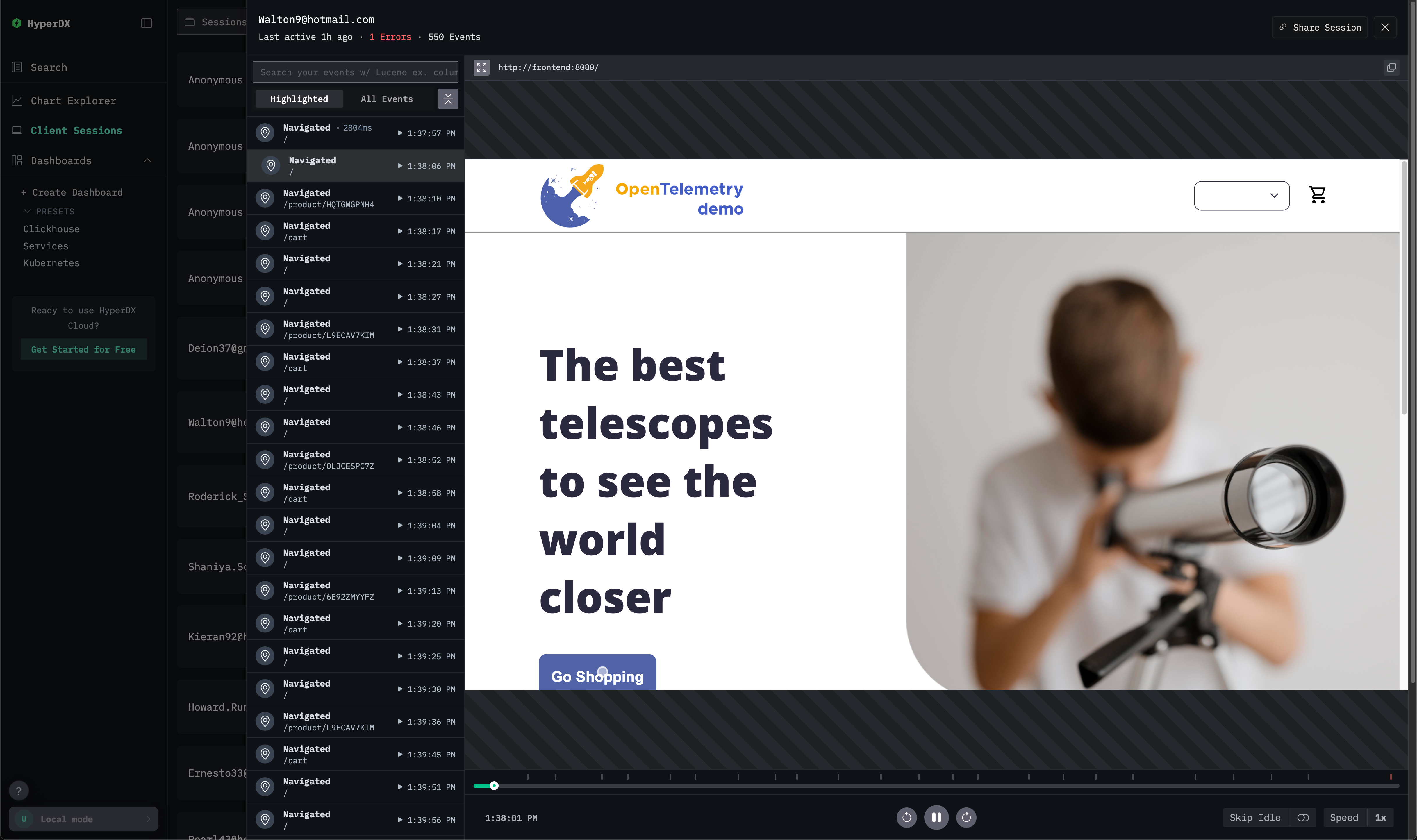 Воспроизведение сеанса