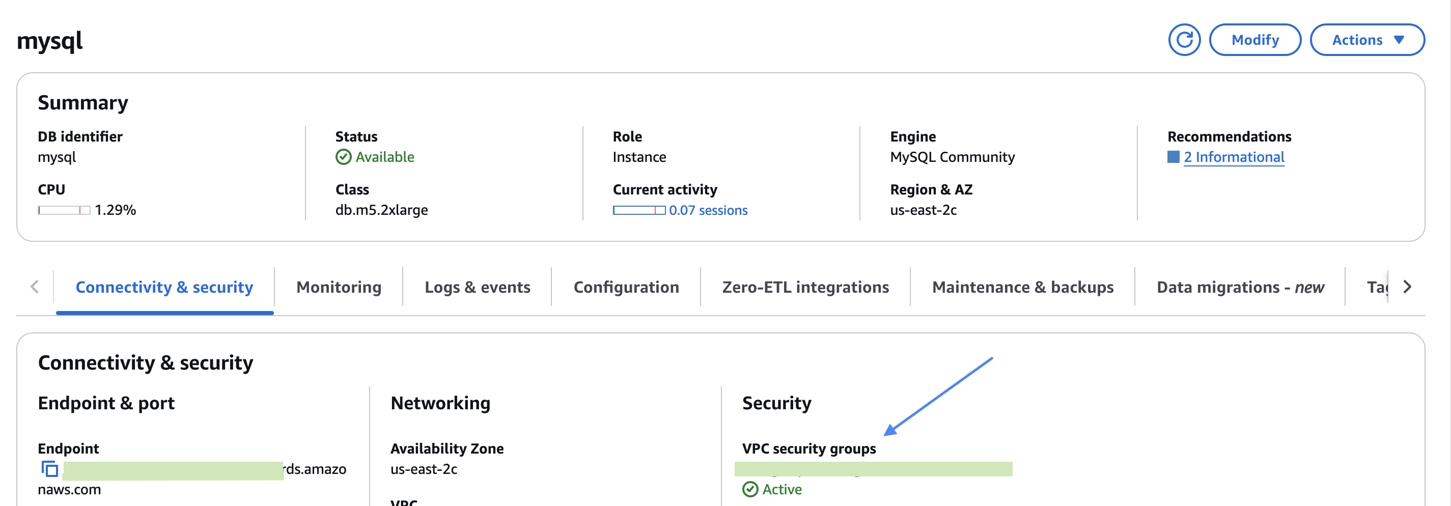 Где найти гр�уппу безопасности в RDS MySQL?